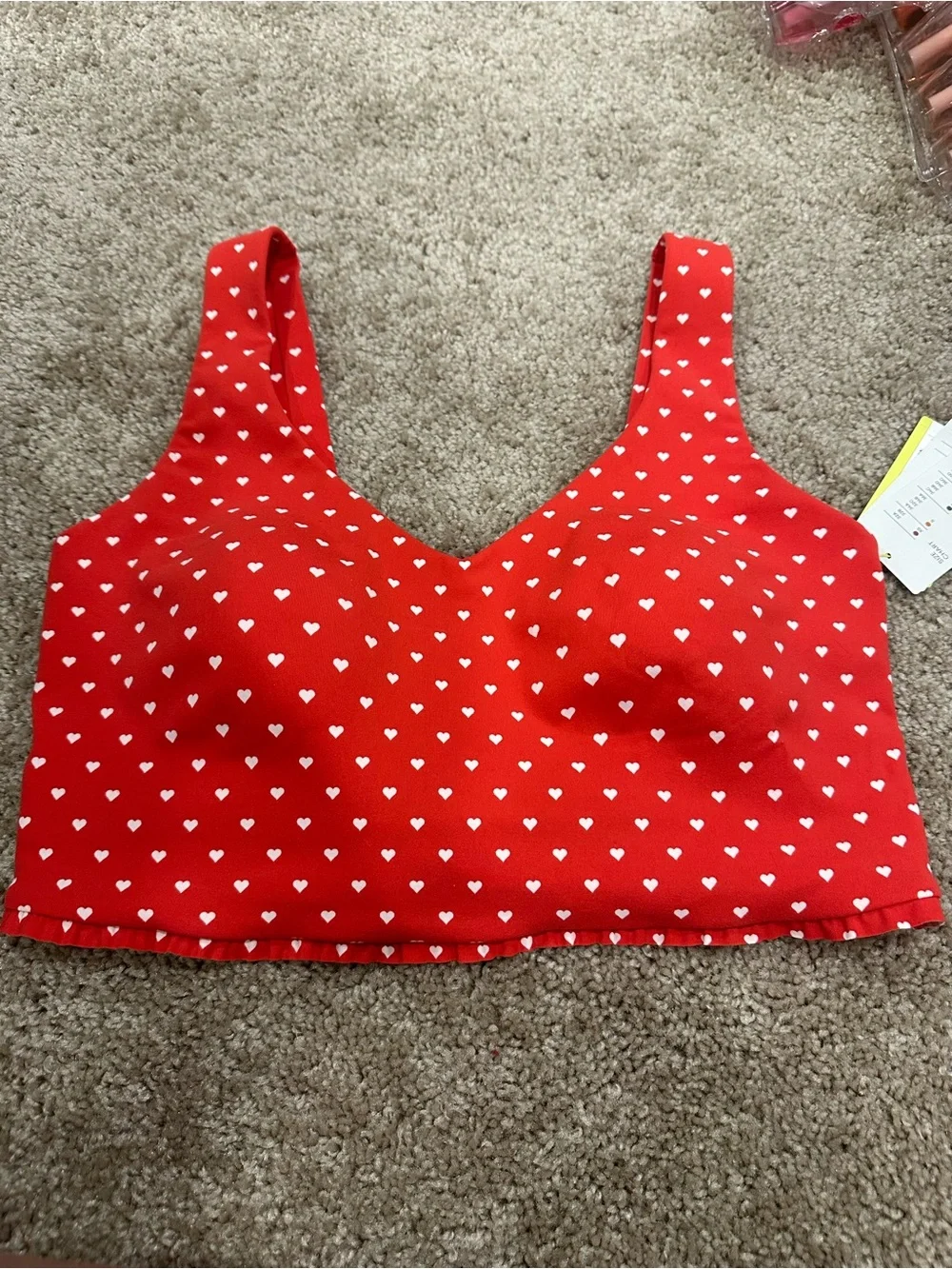 all in motion Red Bralette with White Heart Print